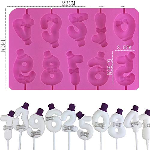 10 Cavity Number Silicone Mold, 3D Number Lollipop Chocolate Hard Candy Mold,