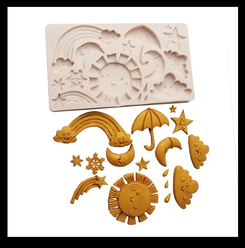 Cartoon Weather Sun Cloud Rain Rainbow Star Snowflake Modeling, Fondant Mold