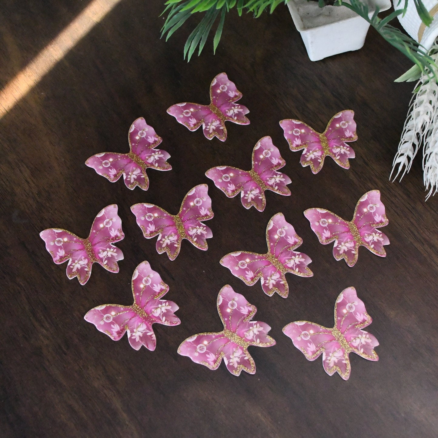 10 pcs Dark Pink Butterfly Paper Topper