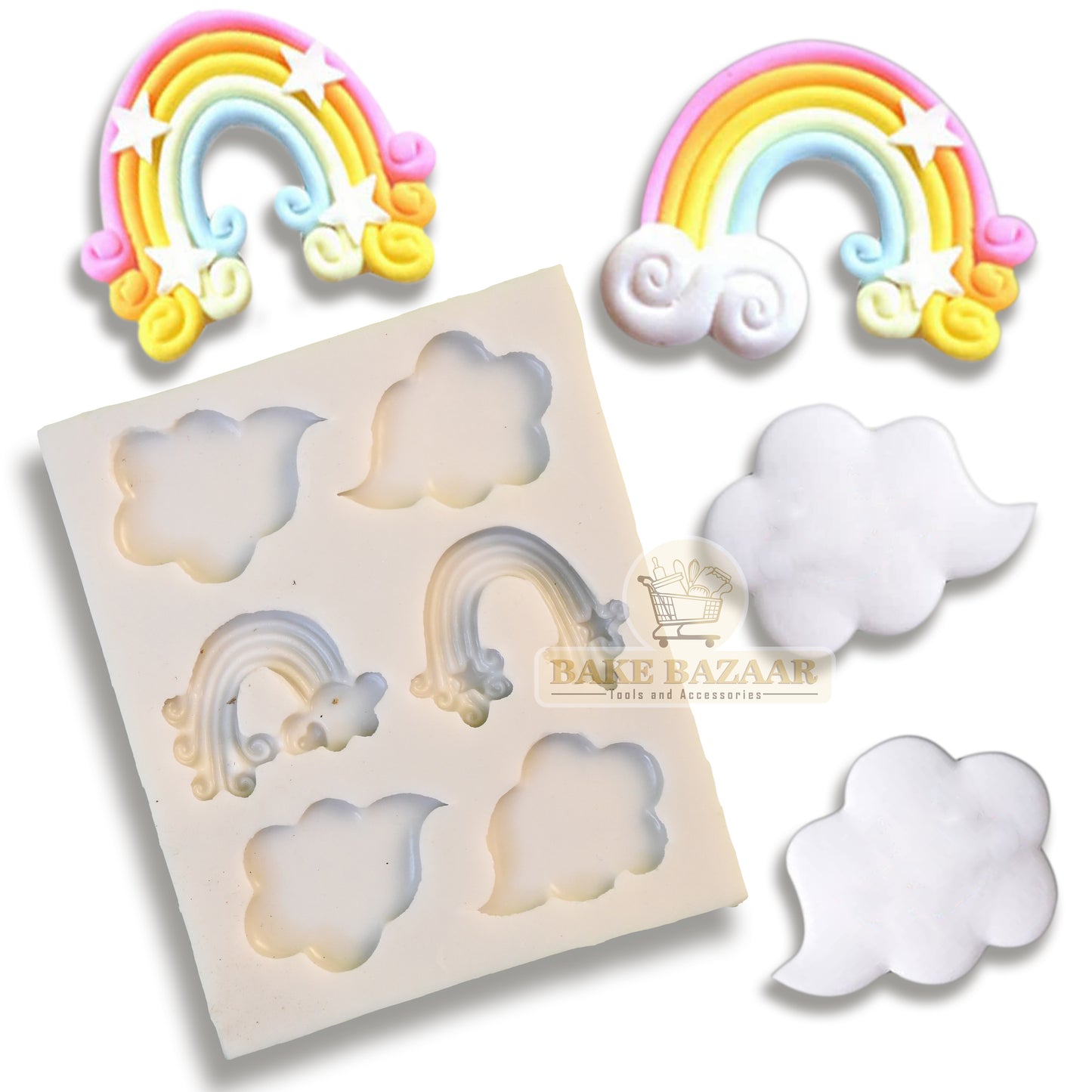 6in1 Rainbow Cloud Fondant Silicone Molds