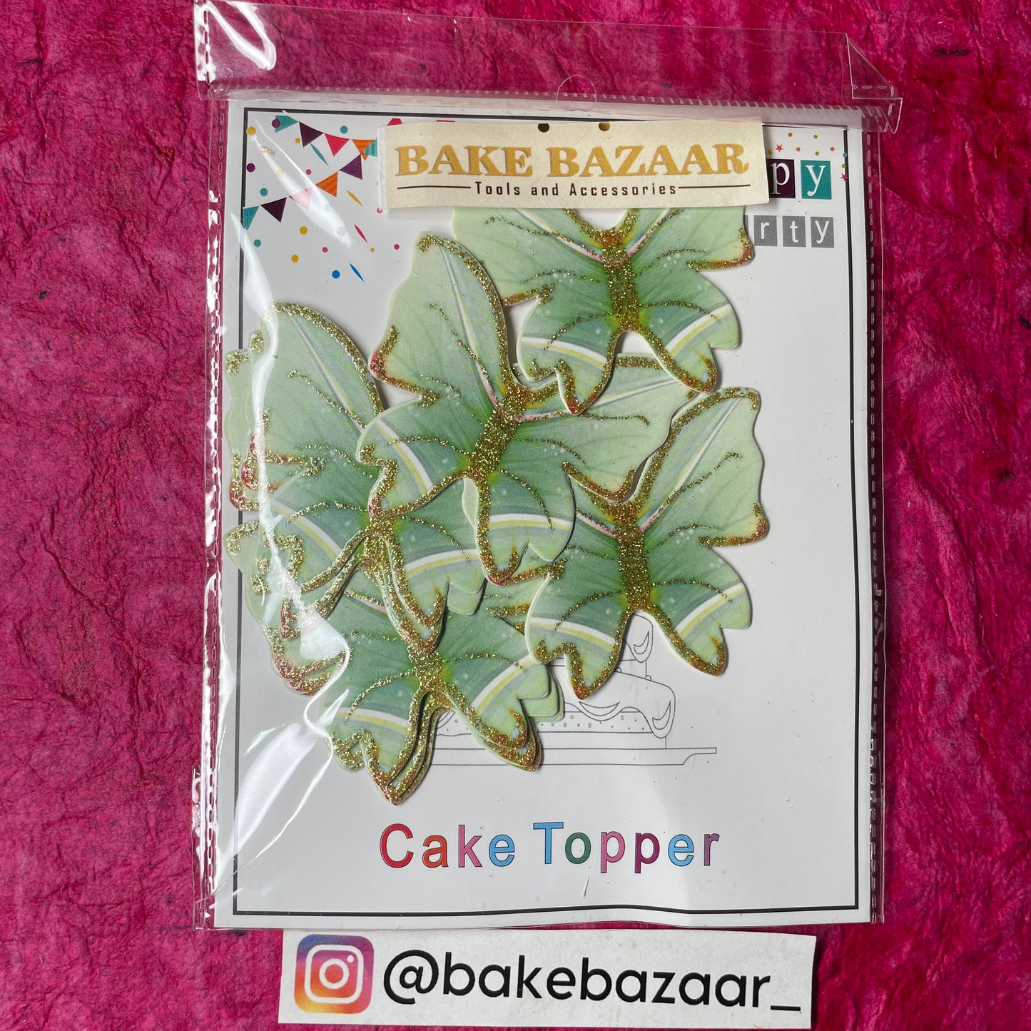 10pcs Green Glitter Butterfly Paper Topper