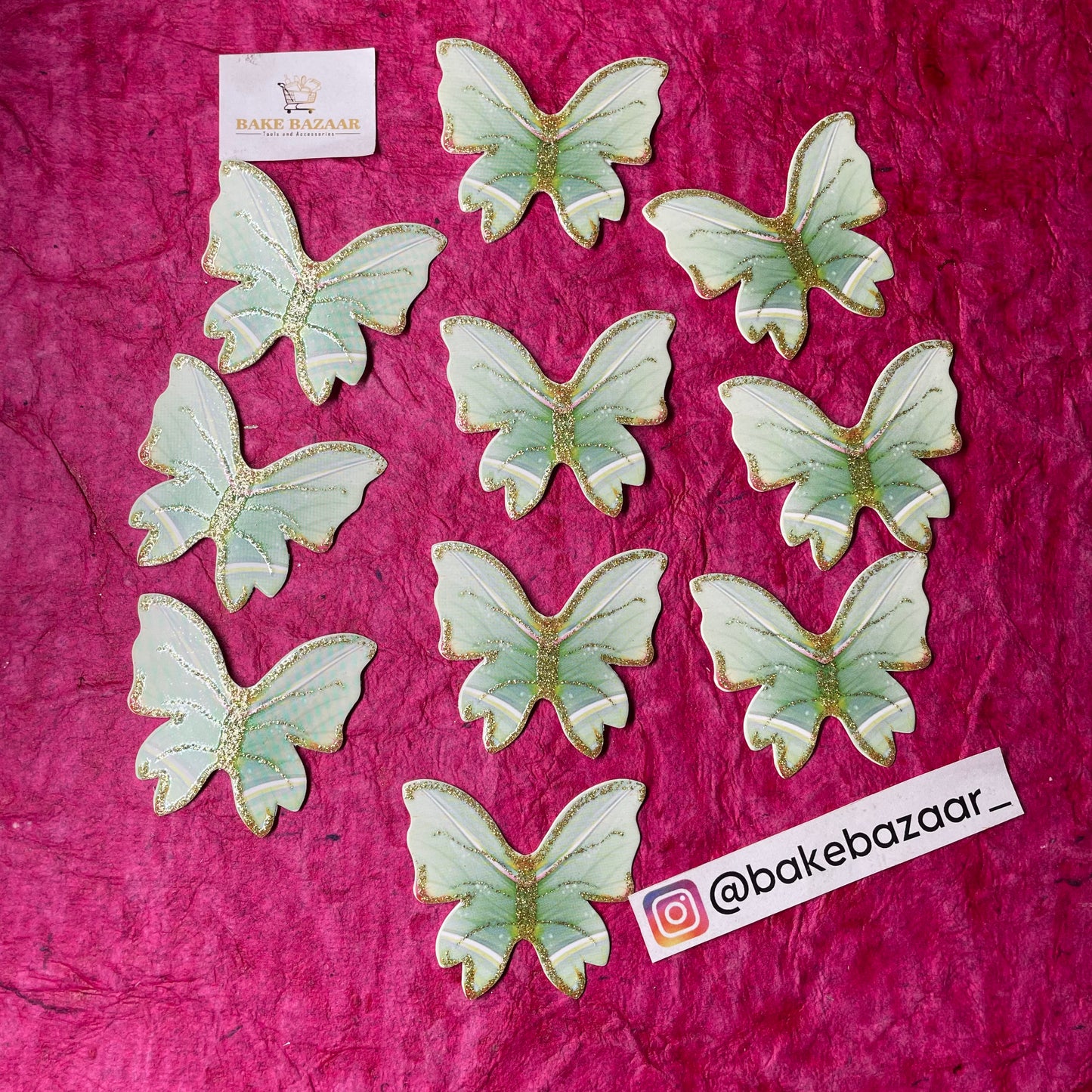 10pcs Green Glitter Butterfly Paper Topper