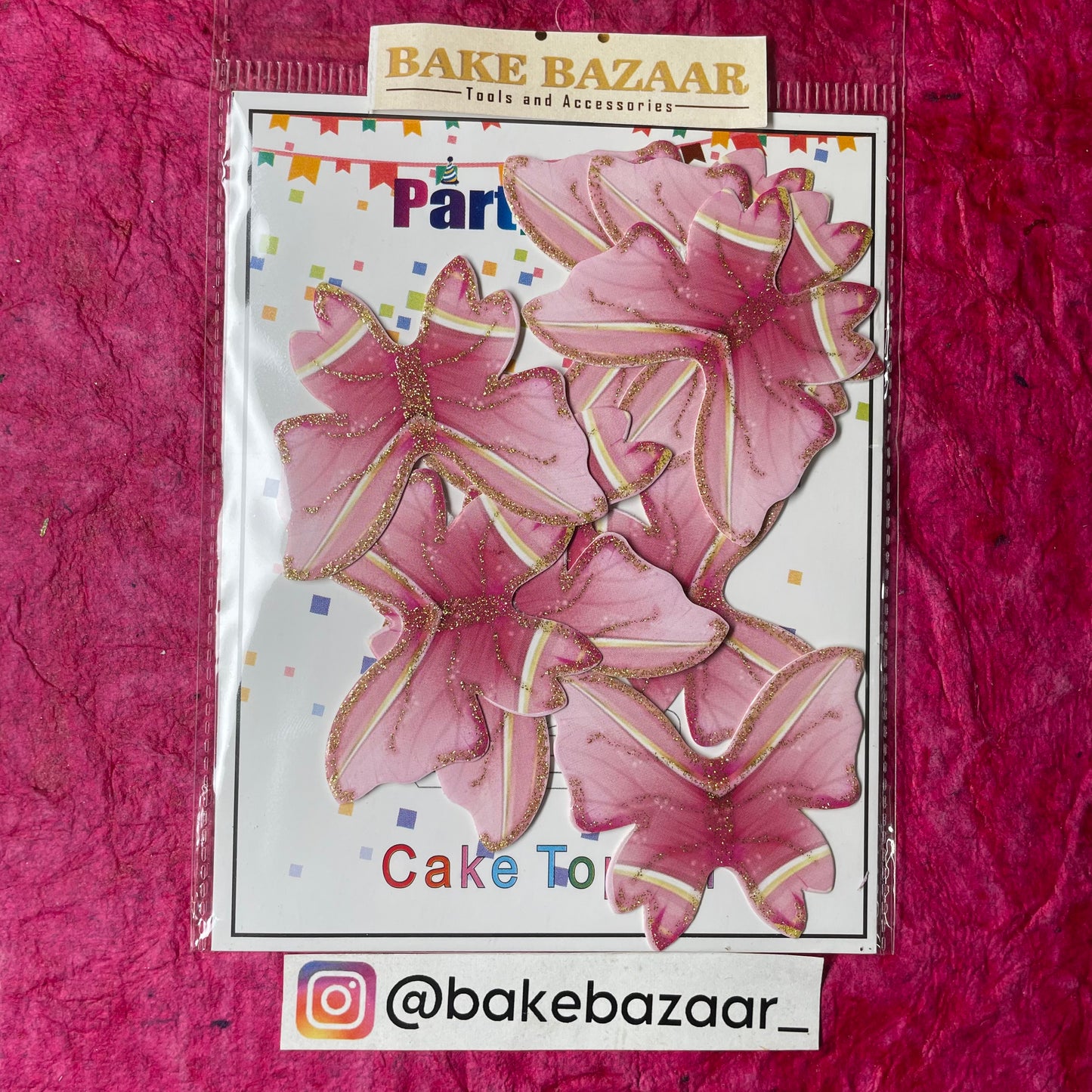 10pcs Pink Glitter Butterfly Paper Topper