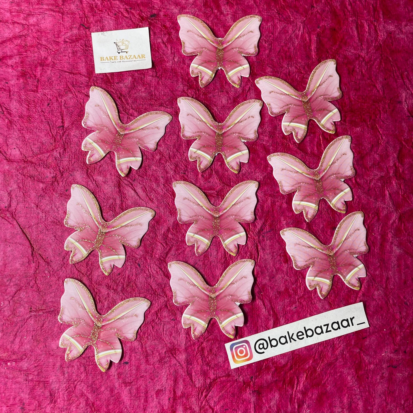 10pcs Pink Glitter Butterfly Paper Topper