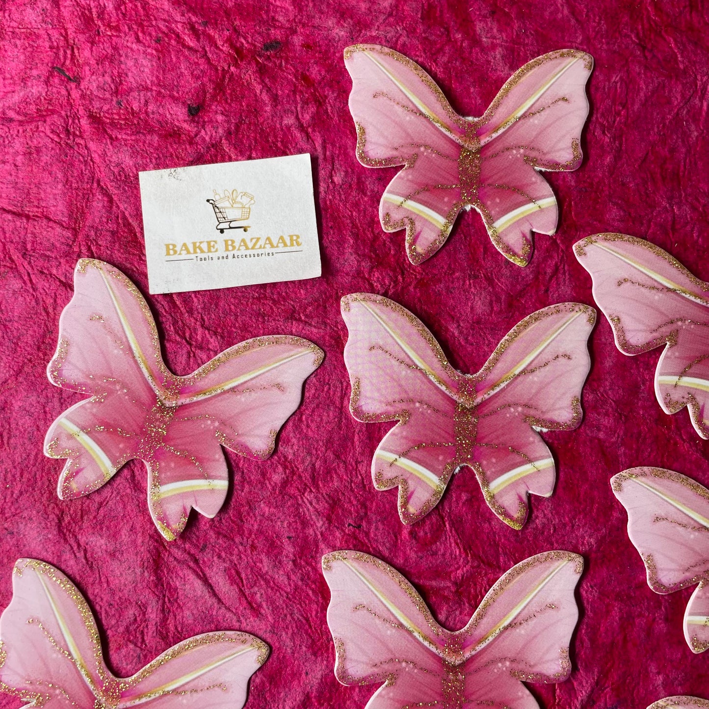 10pcs Pink Glitter Butterfly Paper Topper