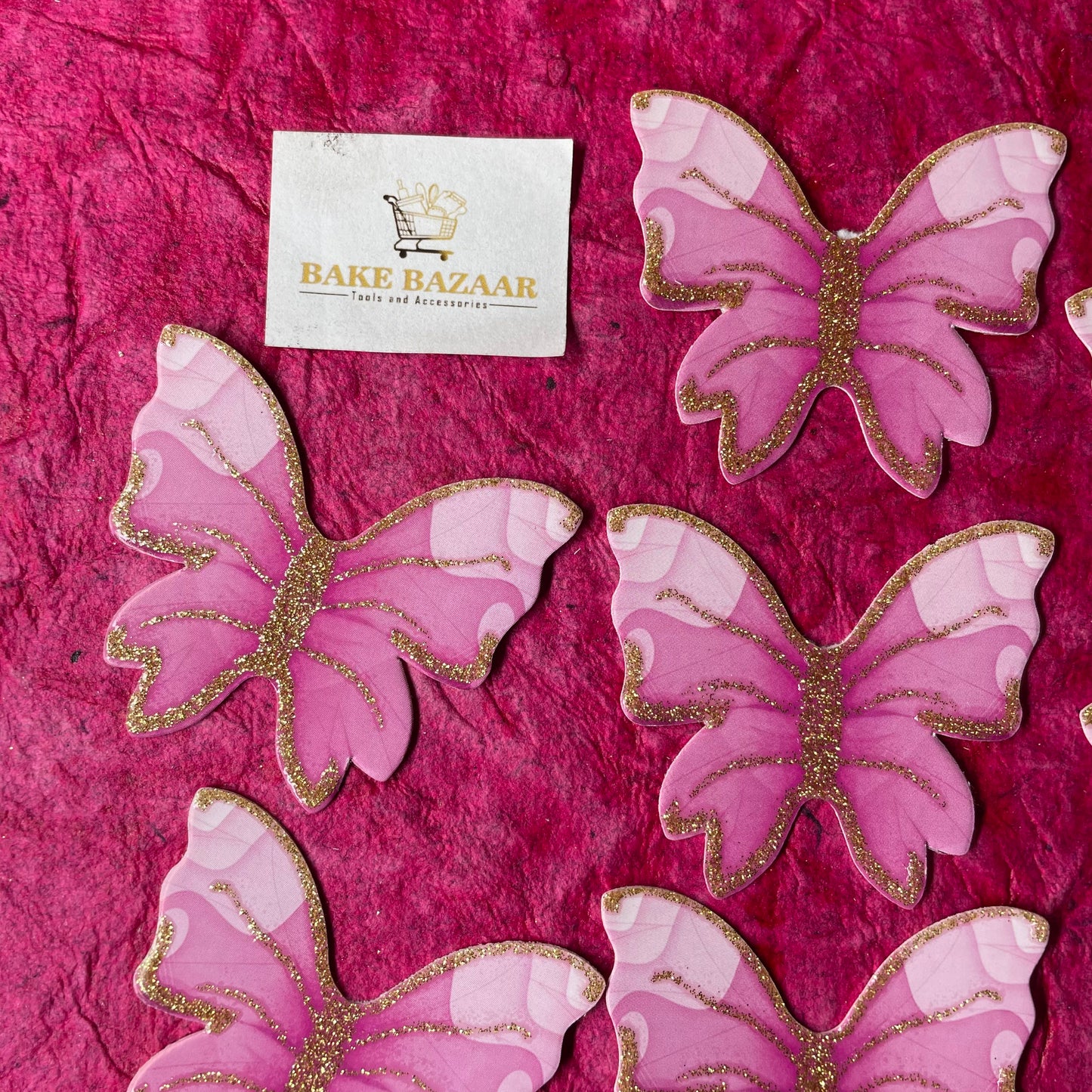 10pcs Pink Glitter Butterfly Paper Topper