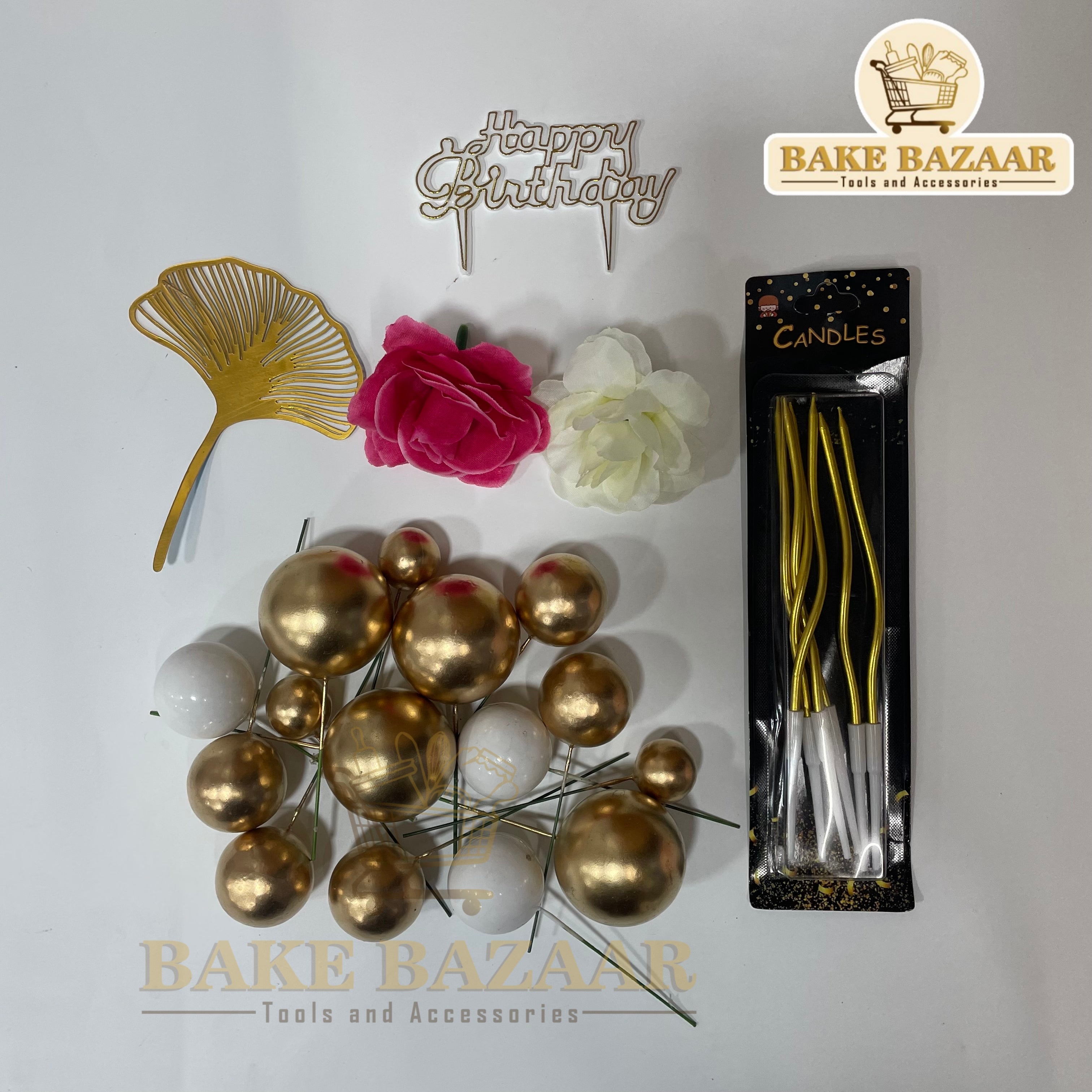 Palm Leaf Gold Theme Happy Birthday Cake Topper Set