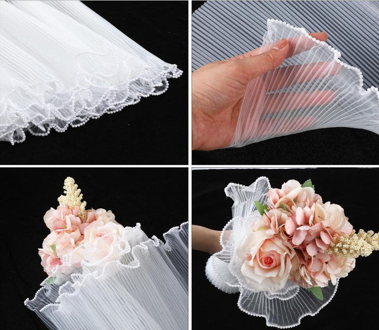 White flower Wrapping Pearl Wrinkled Mesh