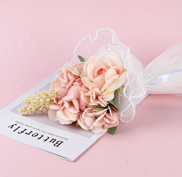 White flower Wrapping Pearl Wrinkled Mesh