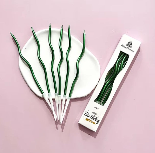 6pc Twisty Green Candles