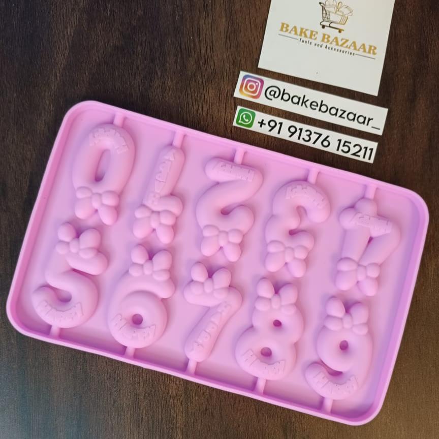 10 Cavity Number Silicone Mold, 3D Number Lollipop Chocolate Hard Candy Mold,