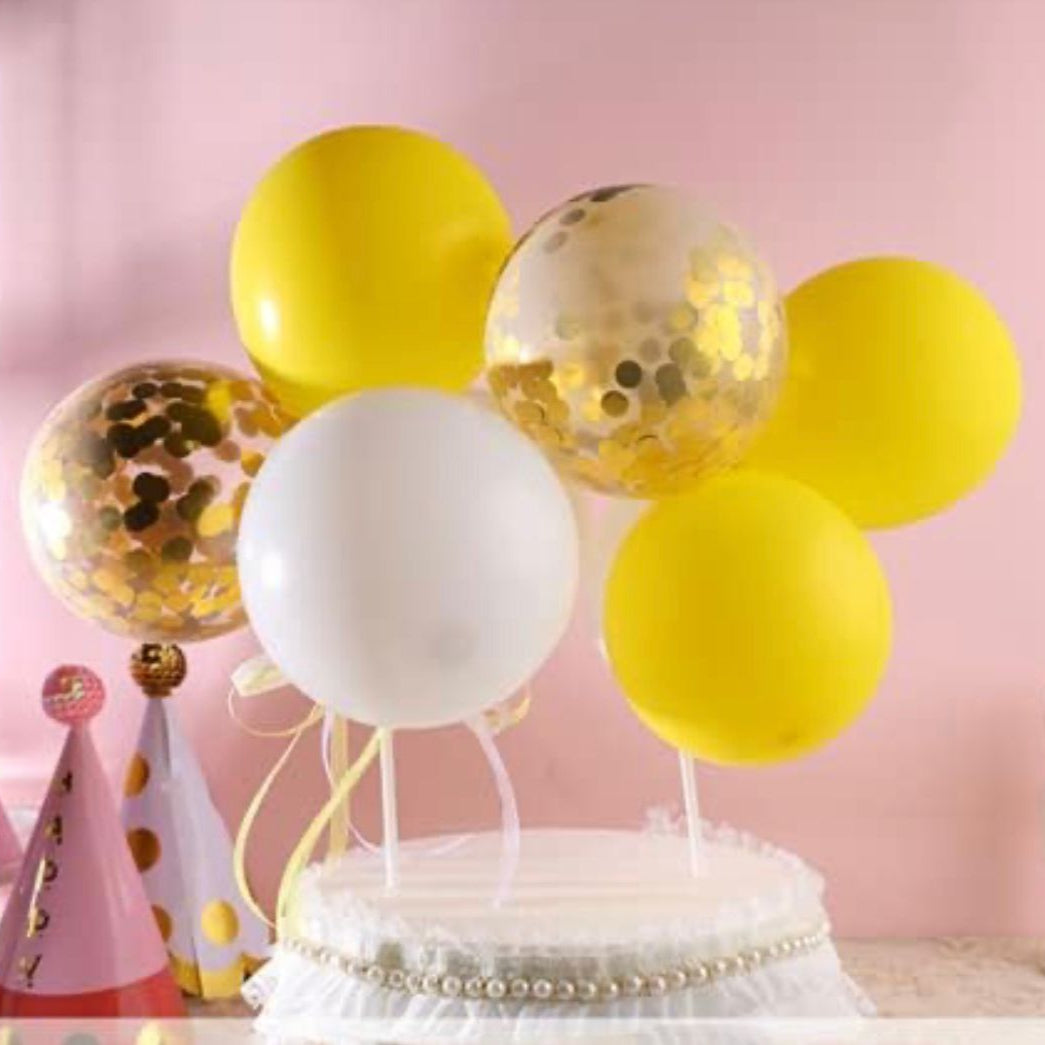 Yellow & White Confetti Balloon Cake Topper