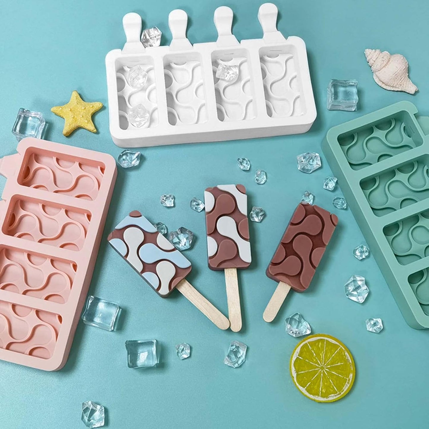4 Cavity Popsicles Mold Non-stick Silicone Ice Cream Mold