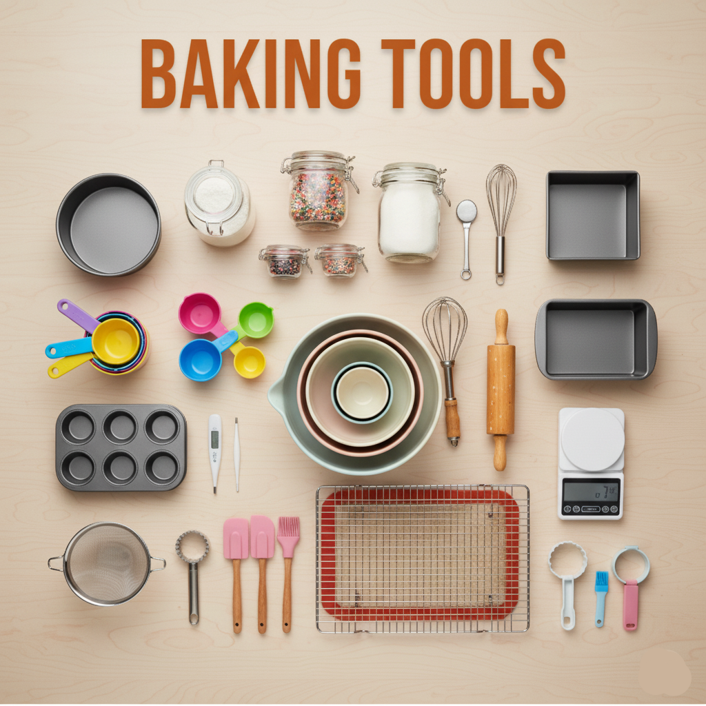 Baking Tools ;"baking tools," "baking equipment," "cookie cutters," "fondant molds," and "cake decorating tools."