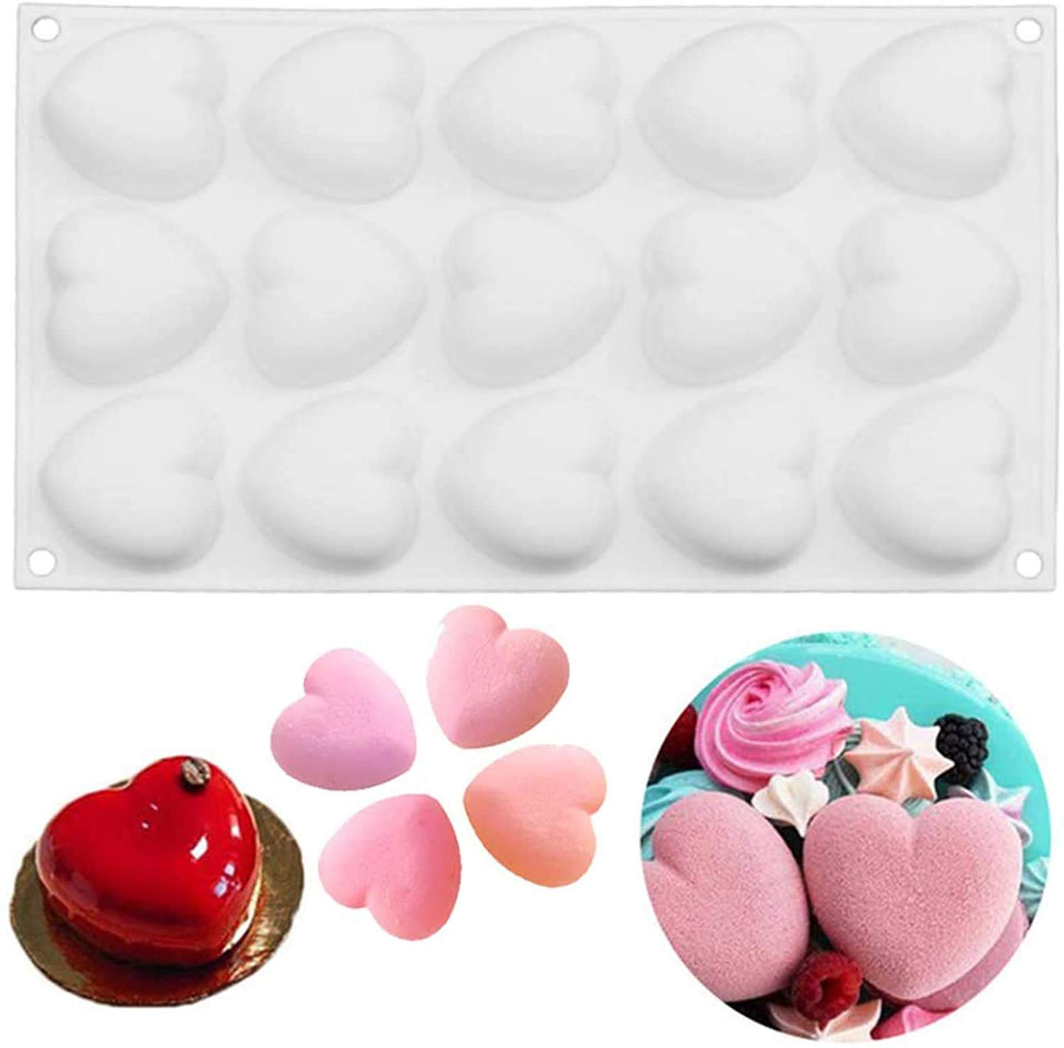 Silicone Mold 3D Heart Shape 15 Cavity for Chocolate Making