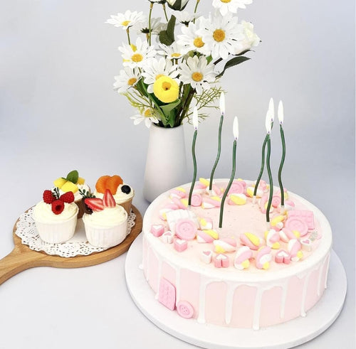 6pc Twisty Green Candles