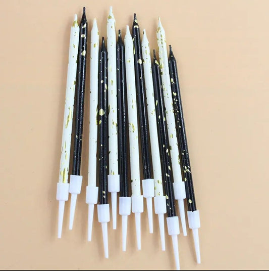 6pc Black & White Glitter Candles for Cake Decoration