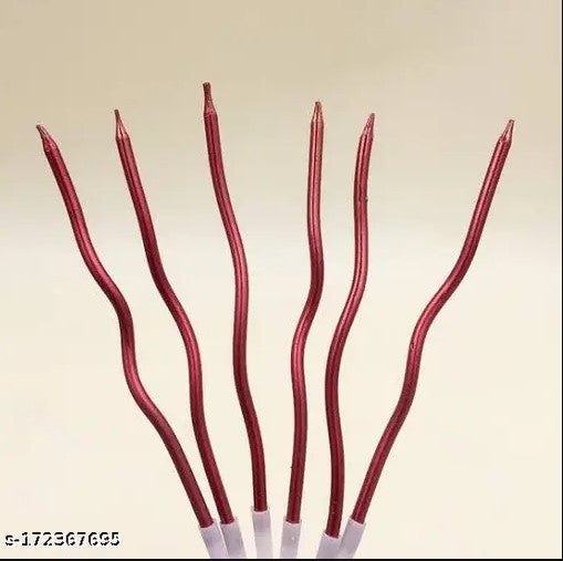 6pc Twisty Metallic Red Candles