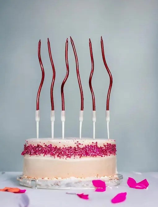 6pc Twisty Metallic Red Spiral Candles