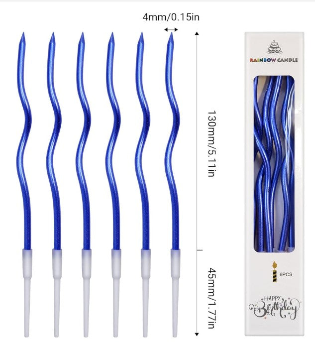 6pc Twisty Metallic Blue Candles