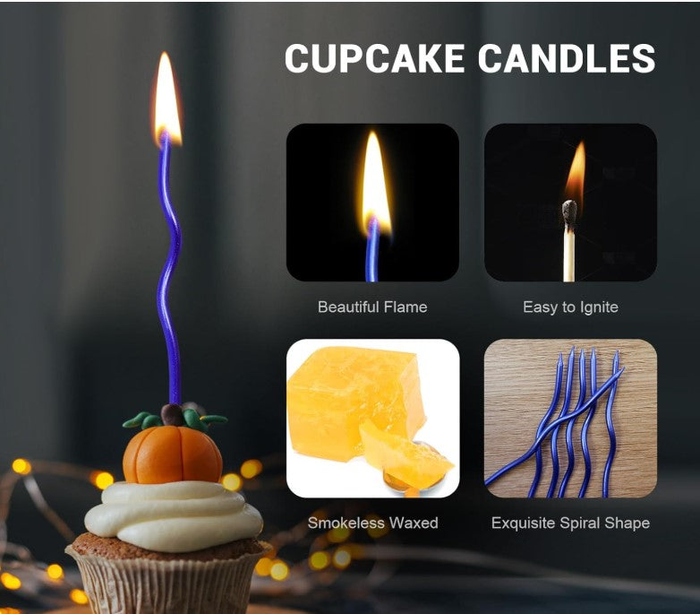 6pc Twisty Metallic Blue Candles