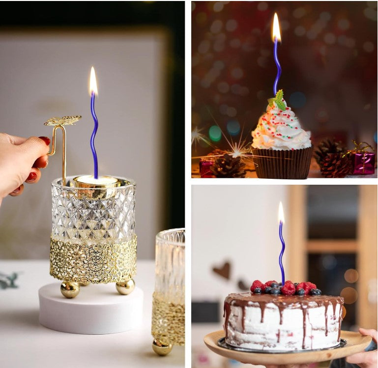 6pc Twisty Metallic Blue Candles