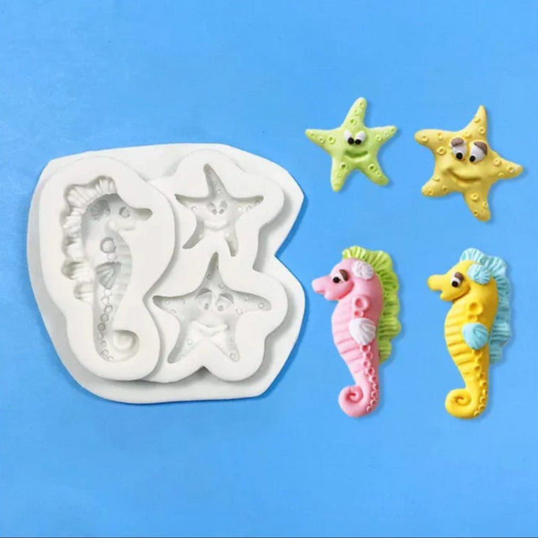 3 IN 1 Cavity Silicone SEA-Horse Starfish Fondant Mold
