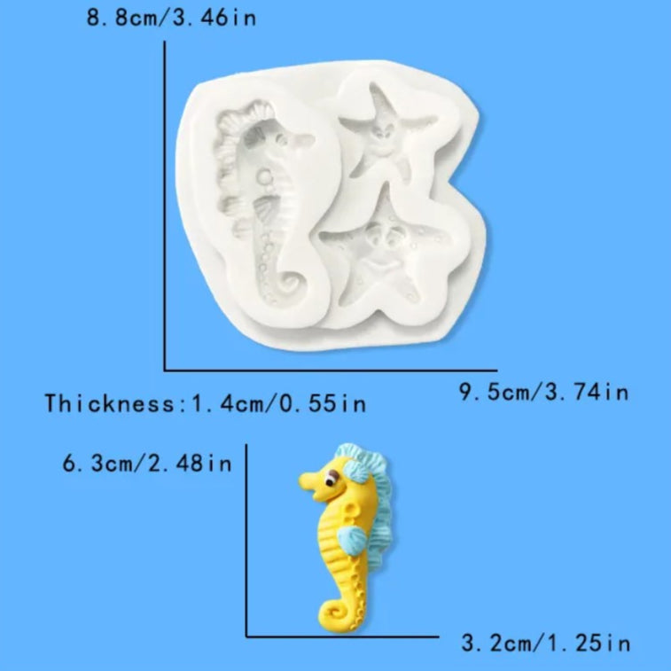 3 IN 1 Cavity Silicone SEA-Horse Starfish Fondant Mold