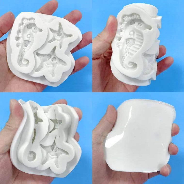 3 IN 1 Cavity Silicone SEA-Horse Starfish Fondant Mold