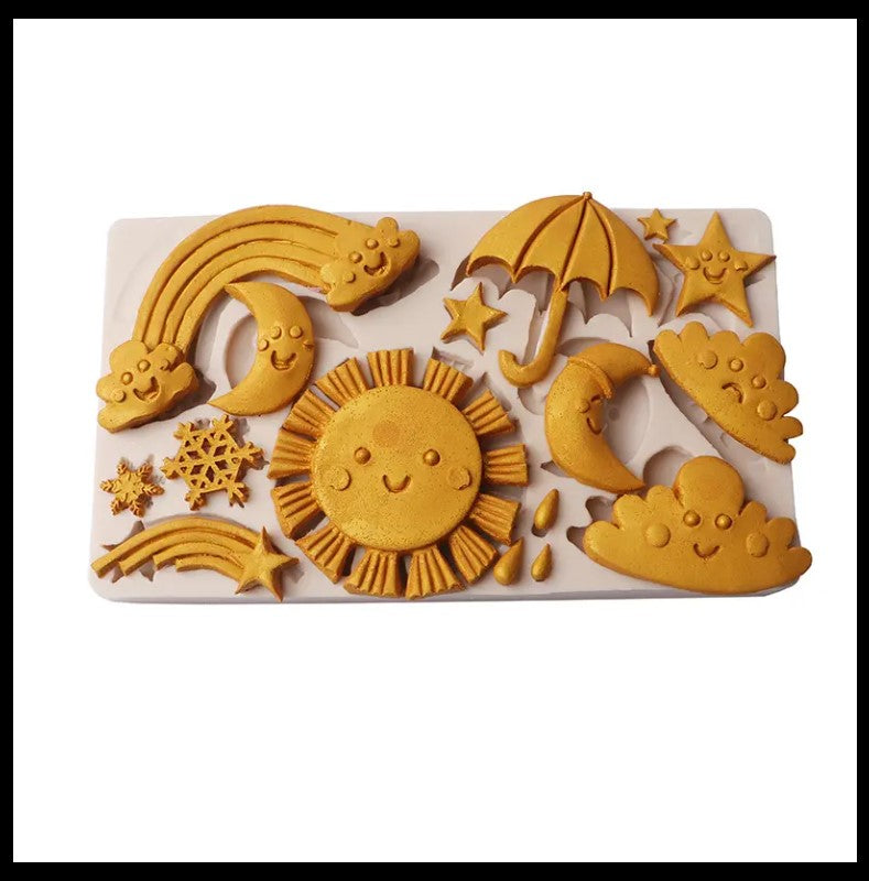 Cartoon Weather Sun Cloud Rain Rainbow Star Snowflake Modeling, Fondant Mold