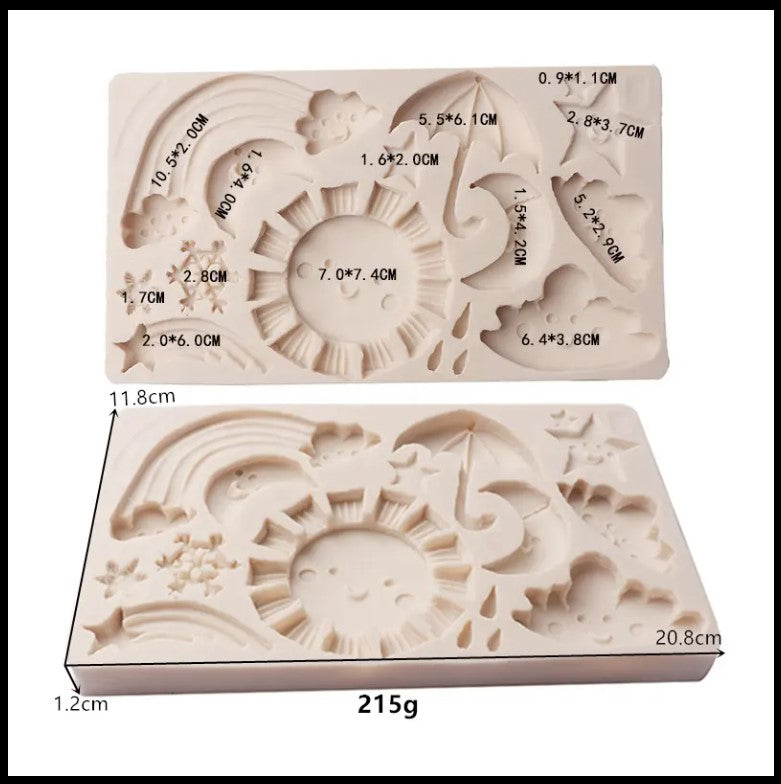 Cartoon Weather Sun Cloud Rain Rainbow Star Snowflake Modeling, Fondant Mold