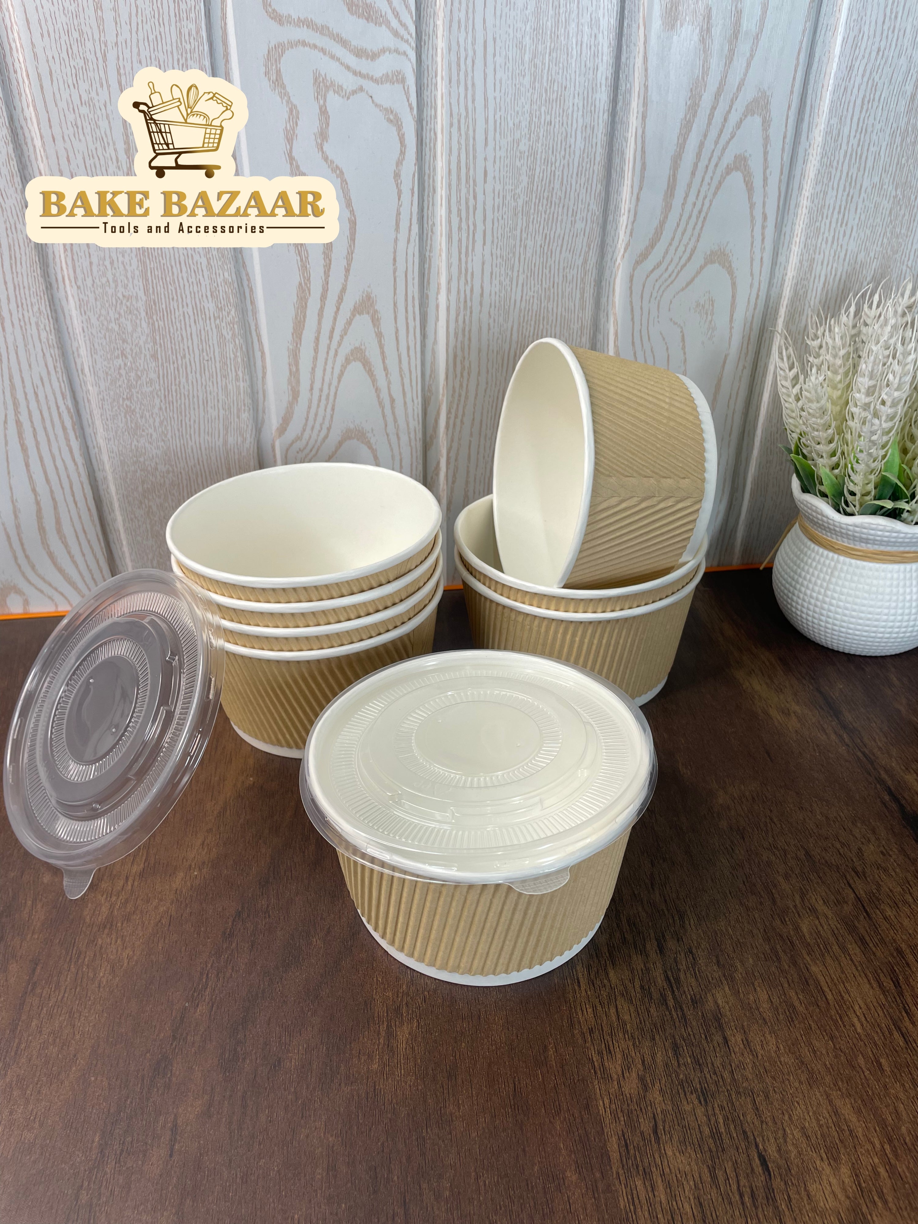 Disposable Paper Ripple Round Container (Medium)