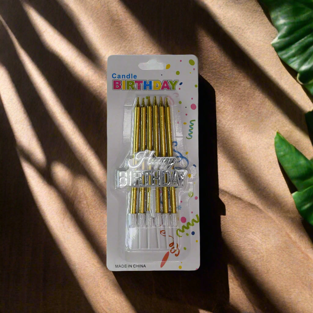6pc Golden Candle with Happy Birthday Topper