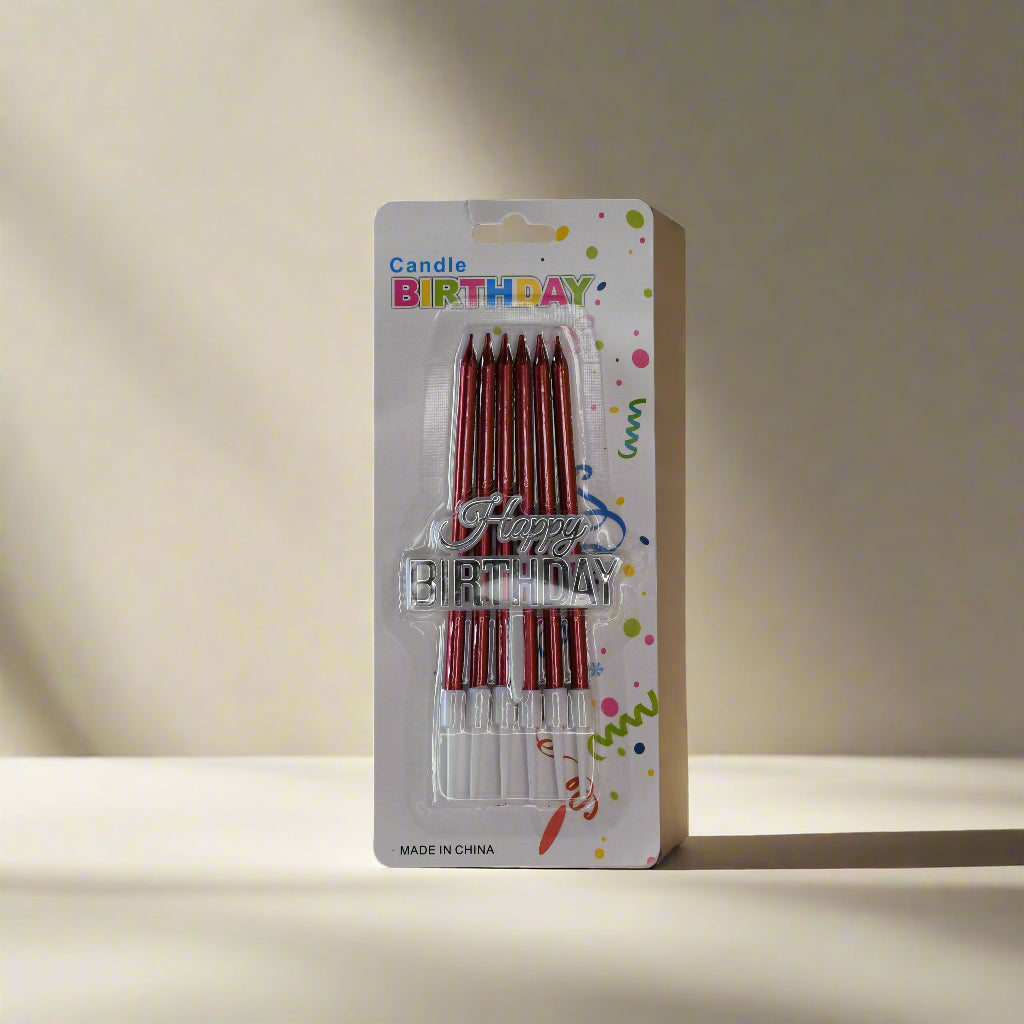 6pc Red Candle with Happy Birthday Topper