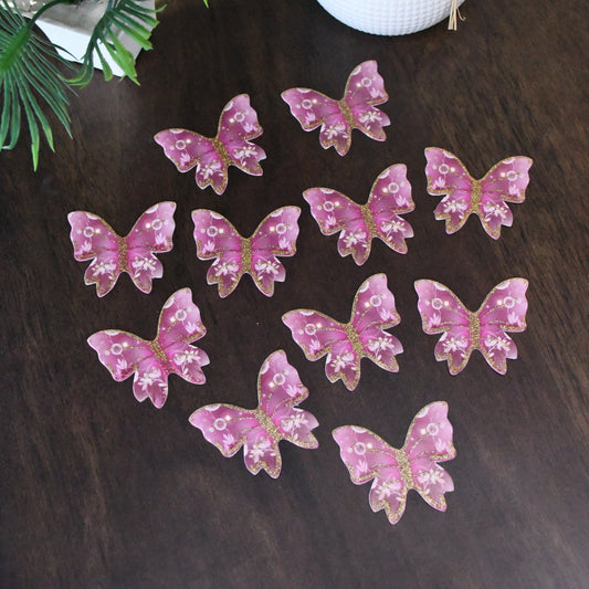 10 pcs Dark Pink Butterfly Paper Topper