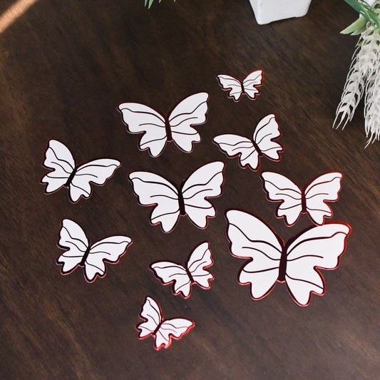 10 pcs White & Red Butterfly Paper Topper