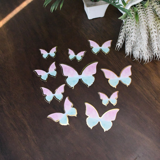 10 pcs Pink & Blue Cloudy Theme Butterfly Paper Topper
