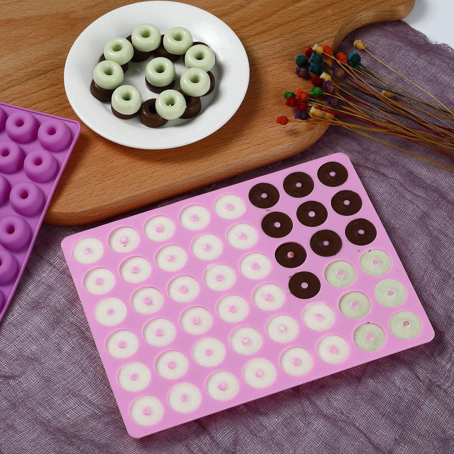Mini Donut Silicone Mold for Chocolate Making, Candy, and Gummy Drops (48 Cavity)