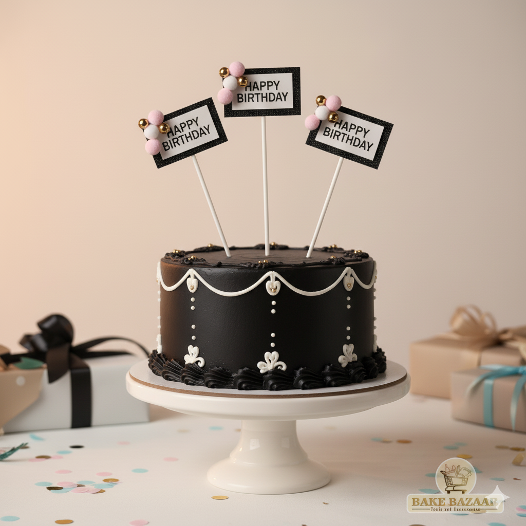 Happy Birthday Topper Set of 3 (Black)