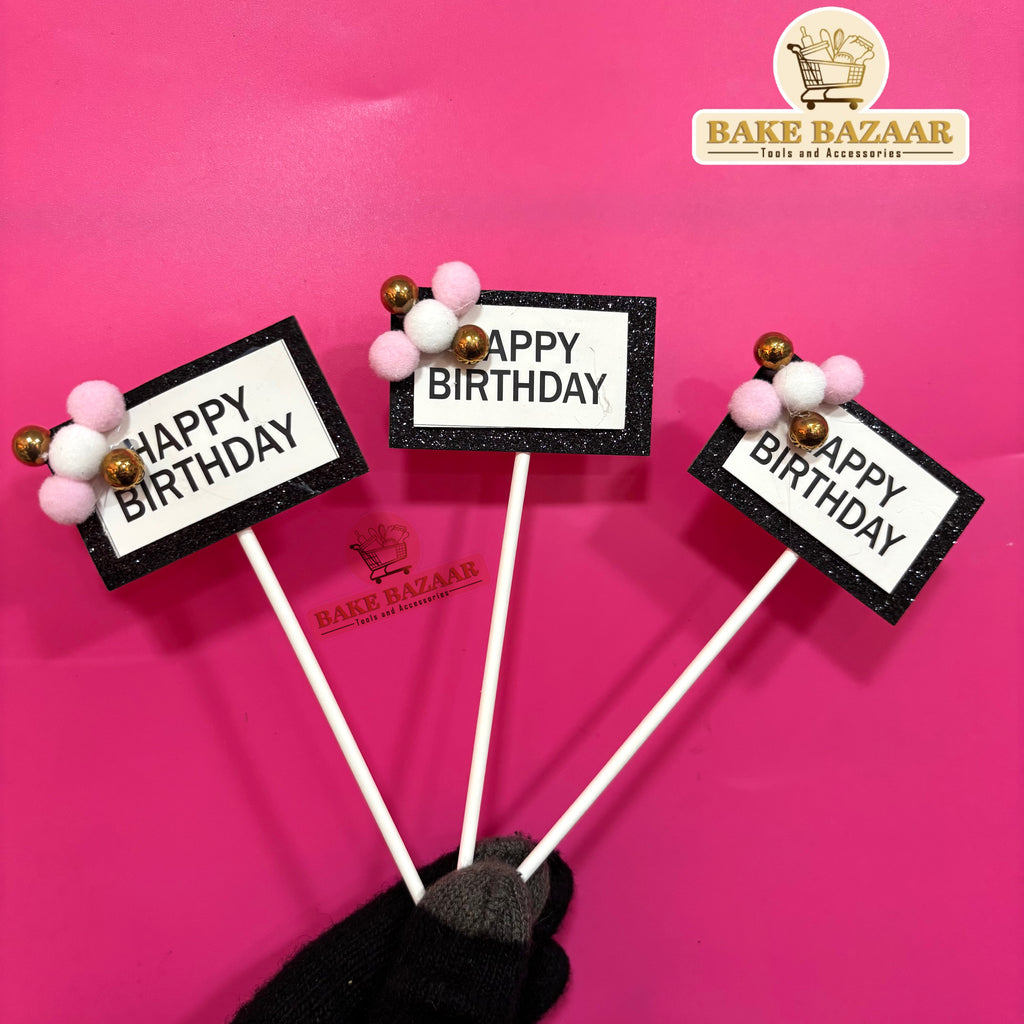 Happy Birthday Topper Set of 3 (Black)