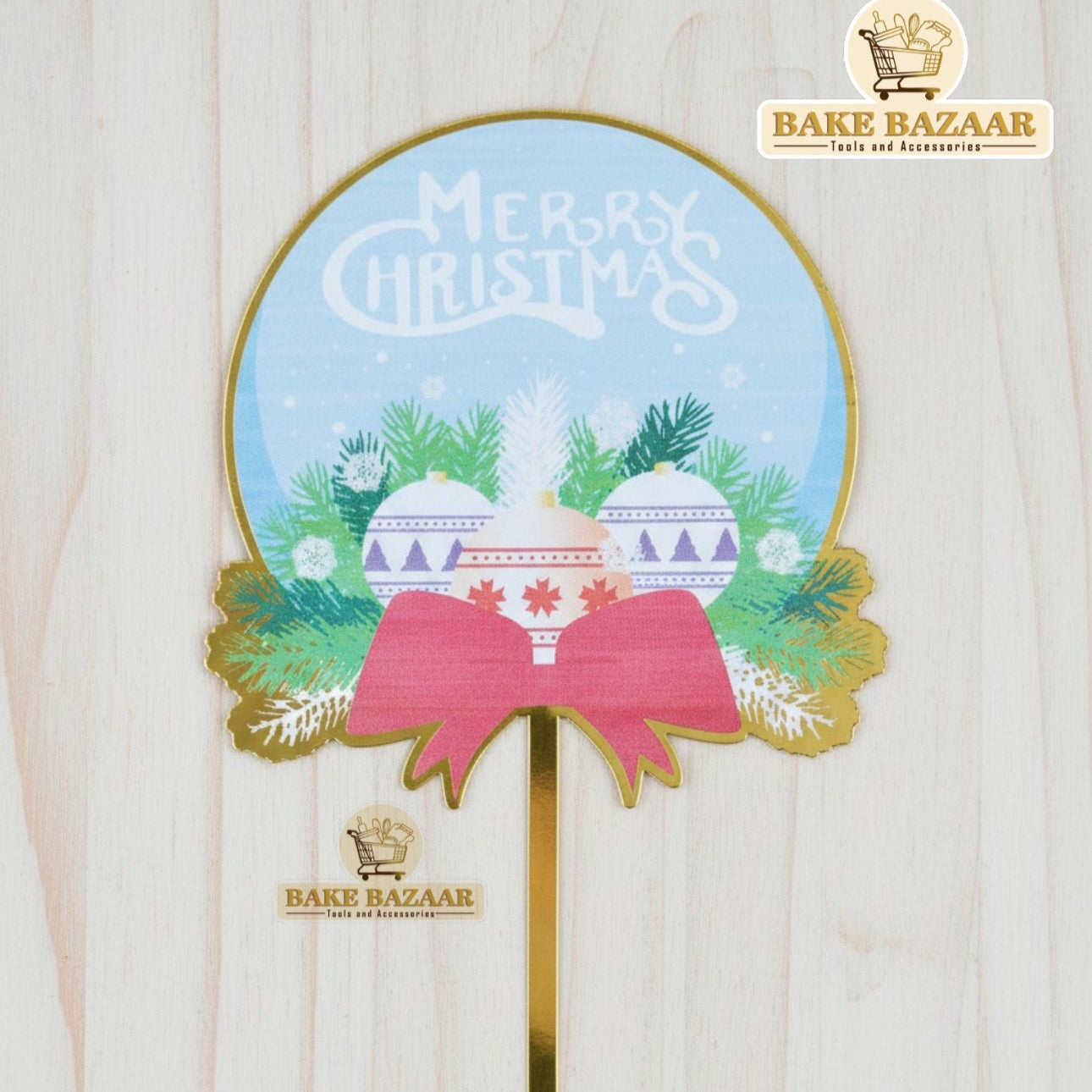Round Merry Christmas Cake Topper