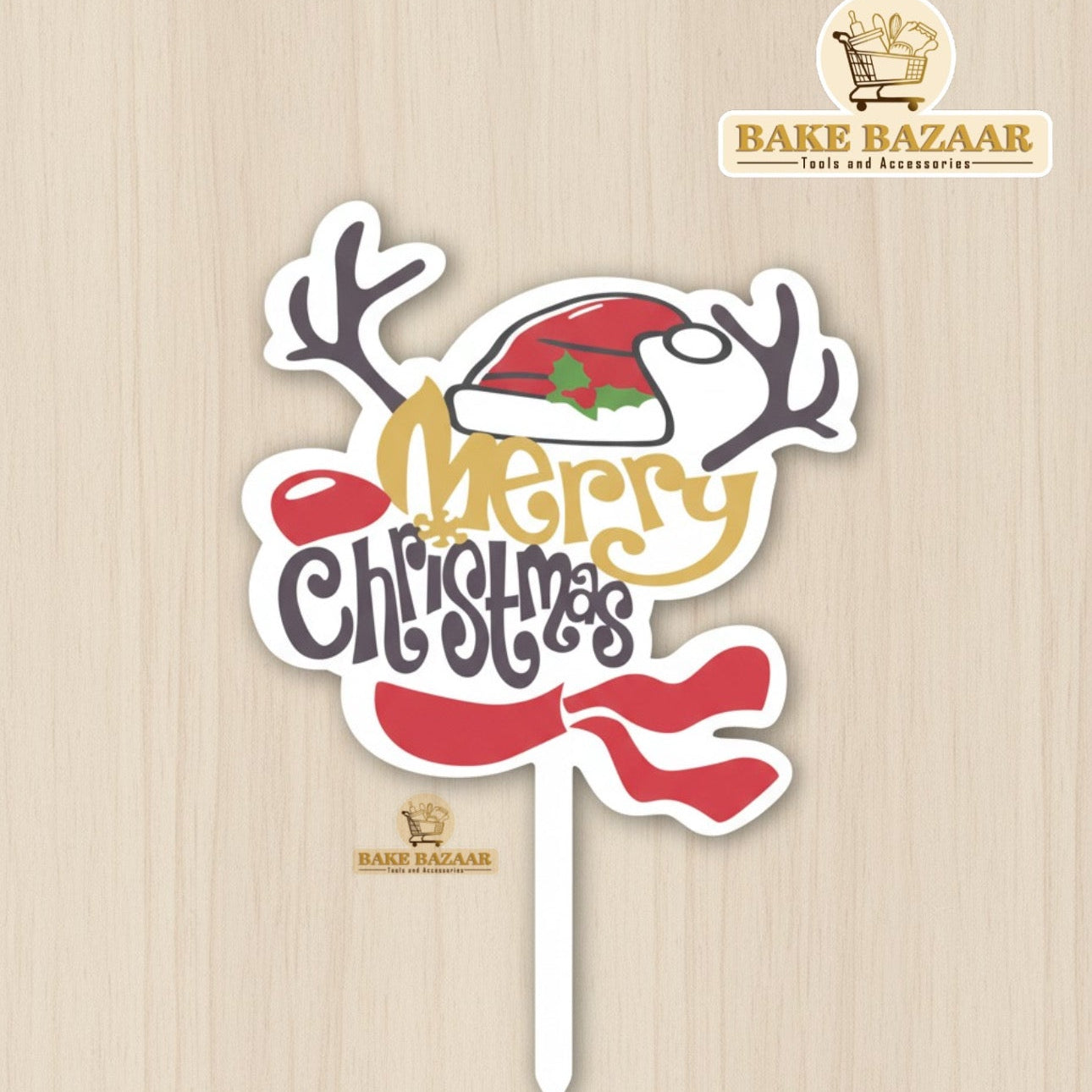 Merry Christmas Cake Topper with Santa Hat Cake Topper