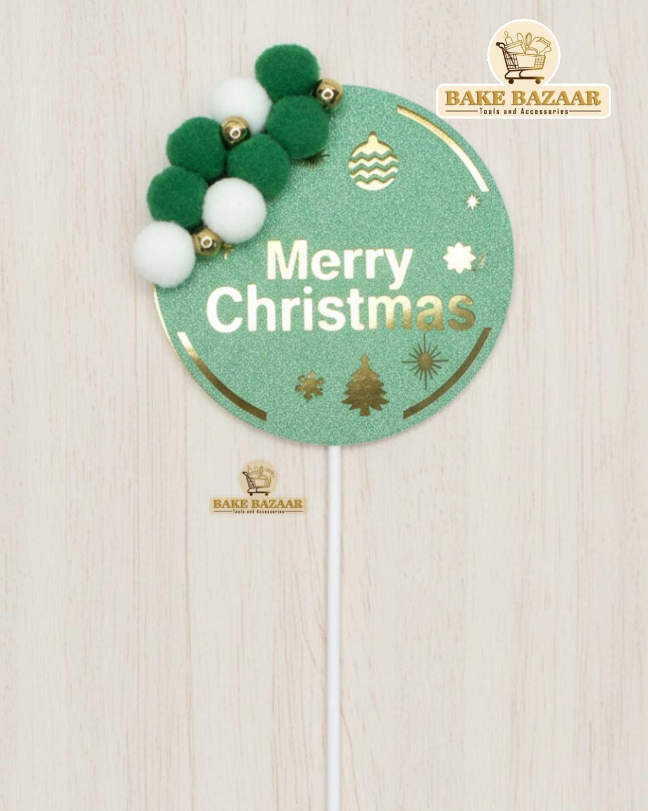 Round Green Merry Christmas Cake Topper