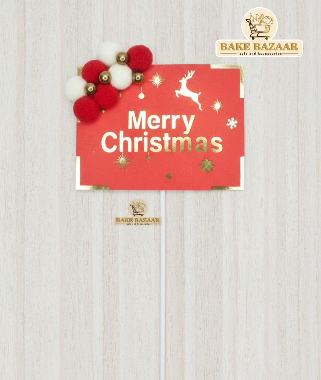 Square Red Merry Christmas Cake Topper