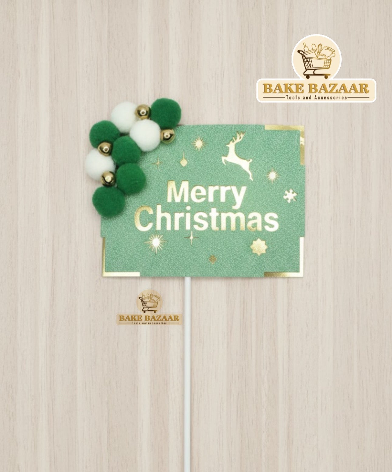 Square Green Merry Christmas Cake Topper