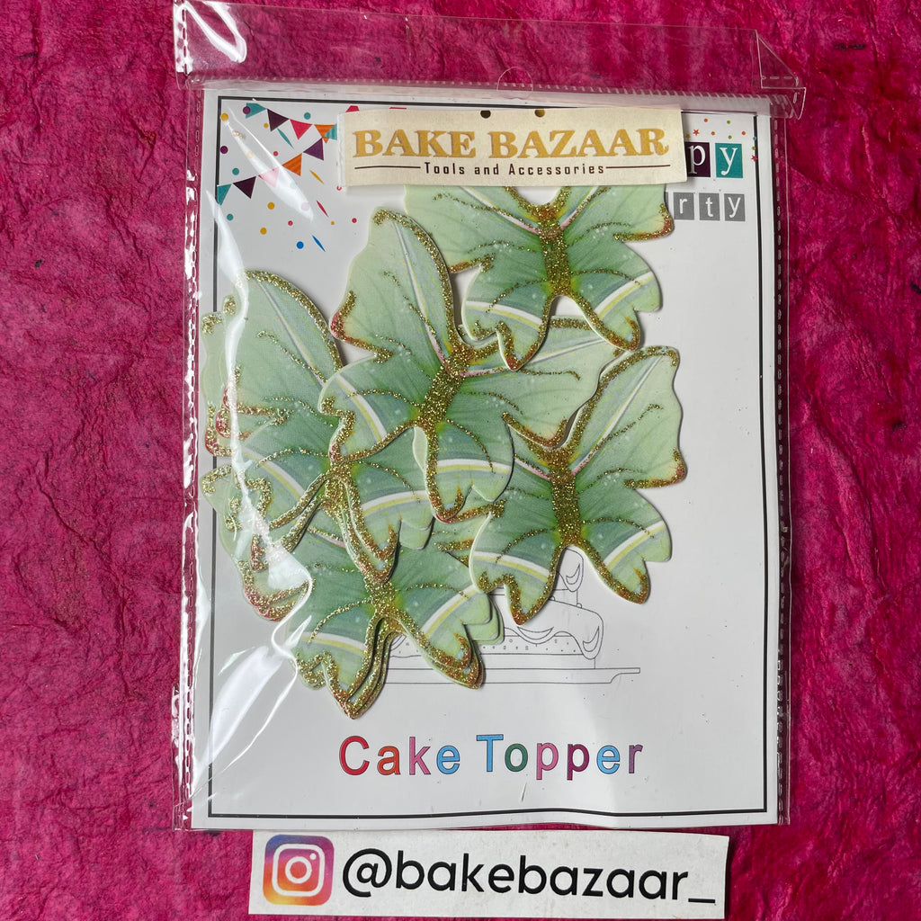 10pcs Green Glitter Butterfly Paper Topper