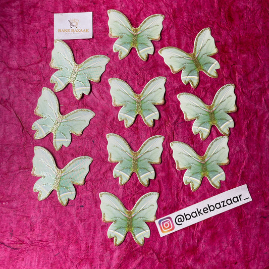 10pcs Green Glitter Butterfly Paper Topper