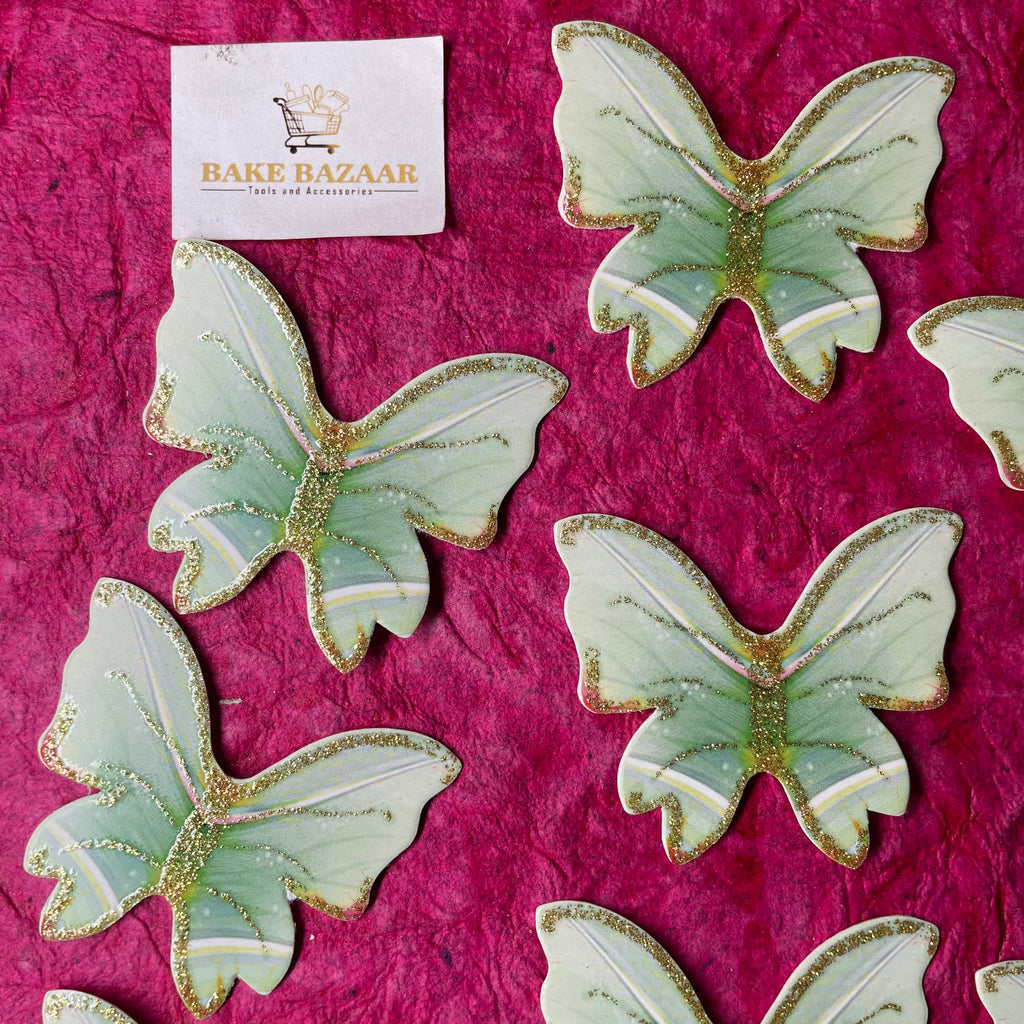 10pcs Green Glitter Butterfly Paper Topper