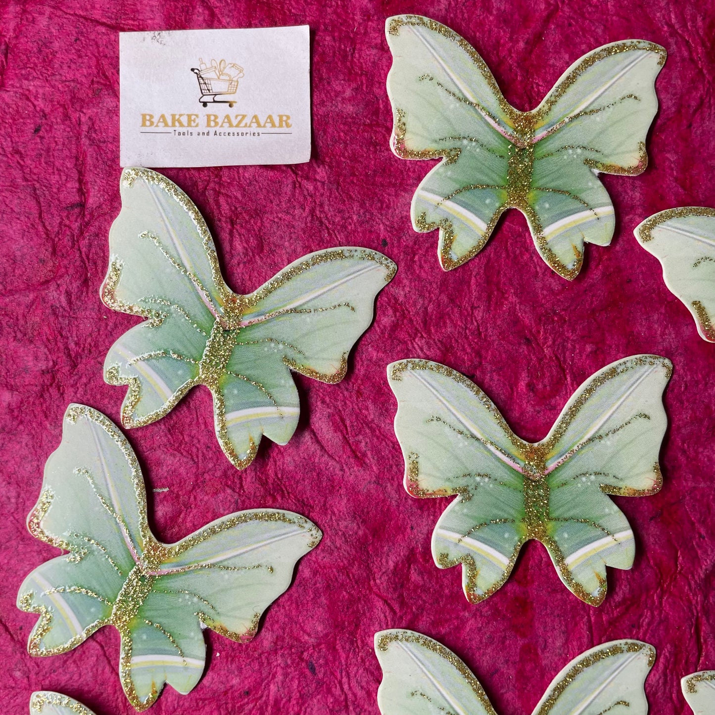 10pcs Green Glitter Butterfly Paper Topper
