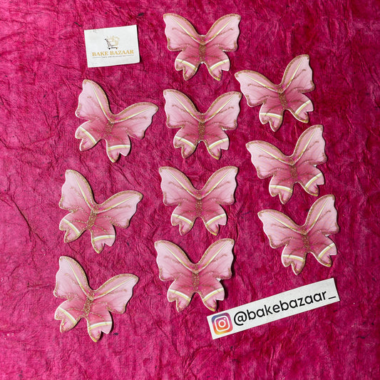 10pcs Pink Glitter Butterfly Paper Topper